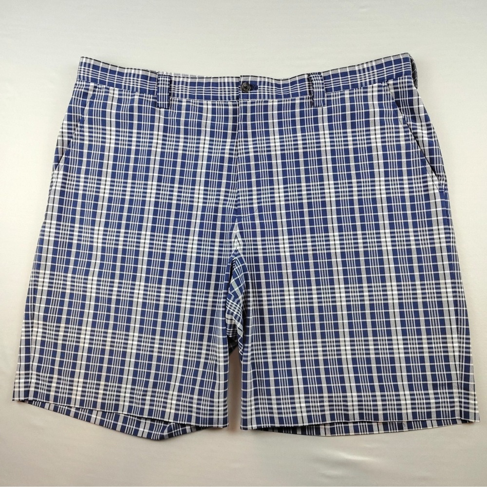 IZOD PerformX Golf Shorts Men's 42 Blue Plaid Performance Stretch Flat Front